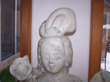 2 Statues Large Buddha Statue and Quan Yin made of White Jade - Very Ornate
