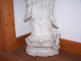 2 Statues Large Buddha Statue and Quan Yin made of White Jade - Very Ornate